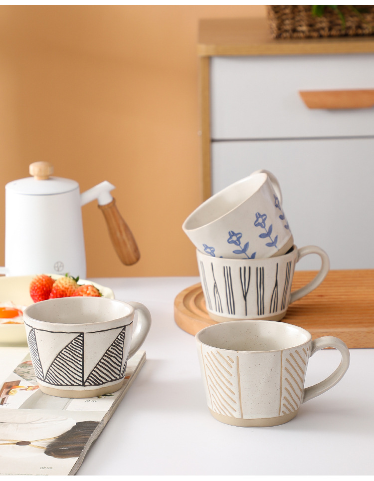 Japanese Hand-painted Ceramic Mug Unique Rustic Coffee Cup_voghion.com