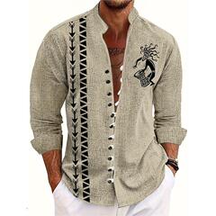 Men's casual geometric print button down shirt long sleeves