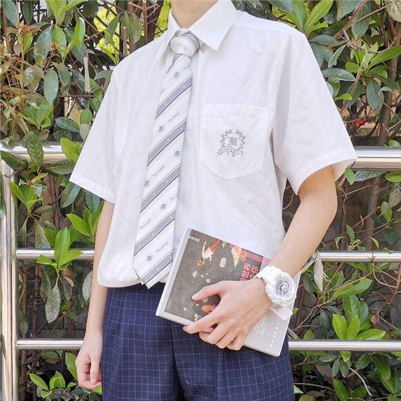 Monthly Ticket Sales Shirt Silver Jk/Dk Uniform Spring and Summer Original Design Embroider Couple Men and Women