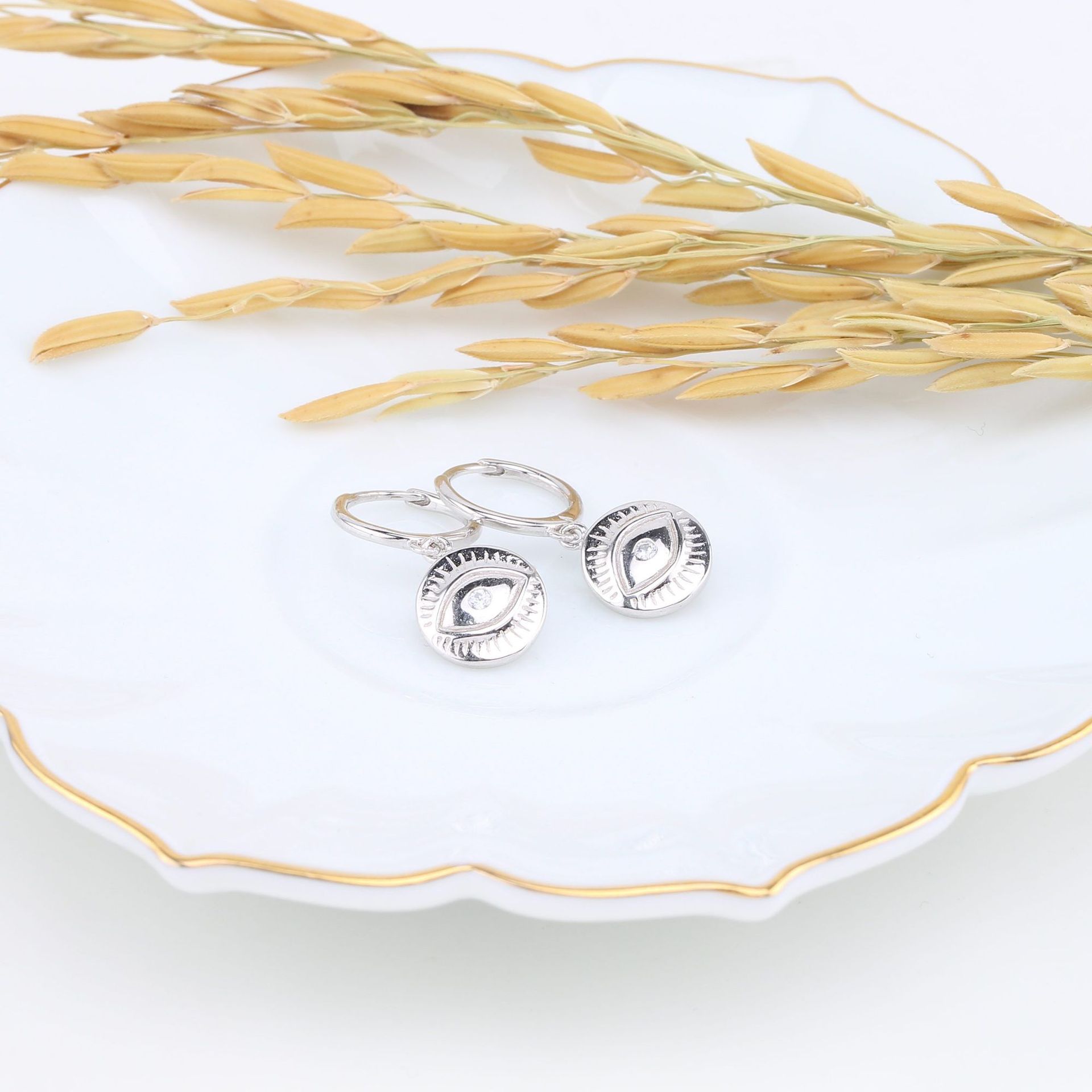 Devil'S Eye Pattern Women'S Gender 1 Pair 925 Sterling Silver Zircon Devil'S Eye Drop Earrings