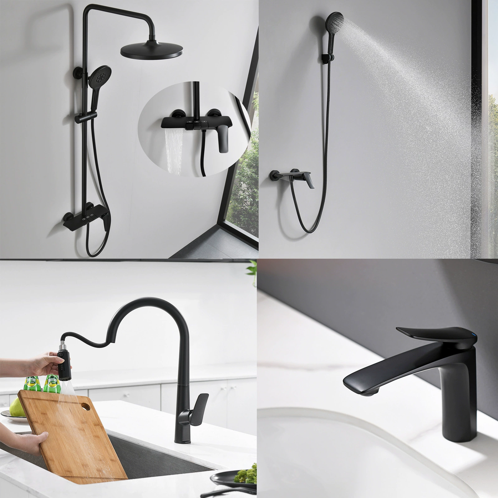 Производитель оптом душевых гарнитуров HIDEEP для ванных комнат, бытовых душевых кабин, с горячей и холодной водой, настенного монтажа, черного цвета.