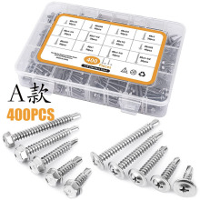 跨境400pcs/380pcs/410不锈钢六角钻尾自攻钉组合盒装螺钉套装