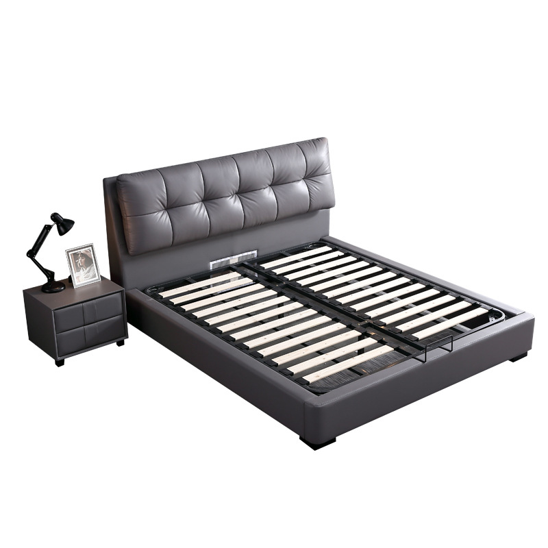 Nueva cama de cuero real de 1.8m cama de matrimonio doble simple moderna muebles de dormitorio principal cama de borde de cama de cuero nórdica cama suave image 5