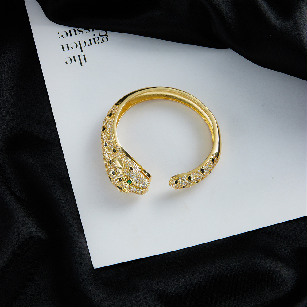 copper micro-encrusted zircon animal 18K gold plated jaguar bracelet female