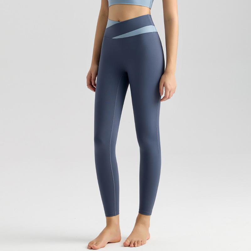 LAHN color cruzado cintura cabeza pantalon alto cintura elevación de cadera adelgazamiento nueve puntos para correr V cintura pantalones de fitness de plástico