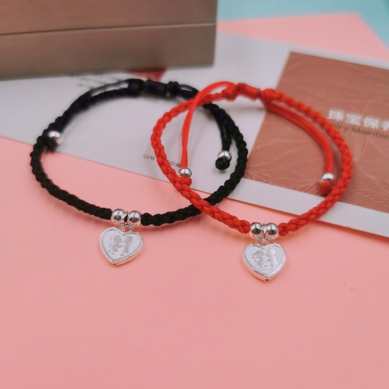 990 sterling silver transfer beads red rope female woven hand rope male sterling silver bracelet in design couples a kiss for life