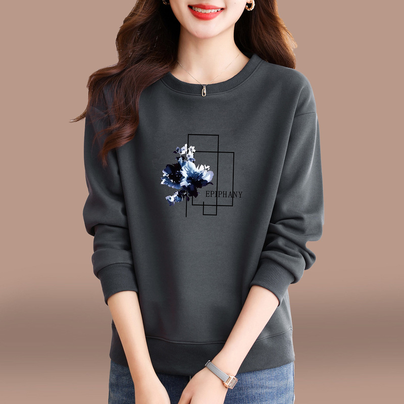 灰色卫衣女2025新款春秋中年妈妈时尚洋气打底衫女士长袖圆领上衣|undefined