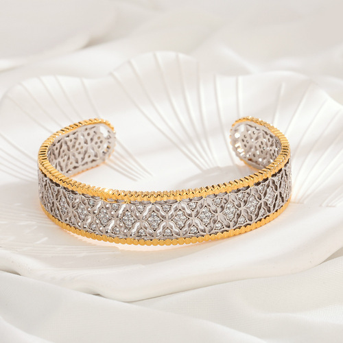 Buccella craftsmanship Italian 18k gold-plated vintage open bracelet hollow honeycomb carved gold women's bracelet accessories