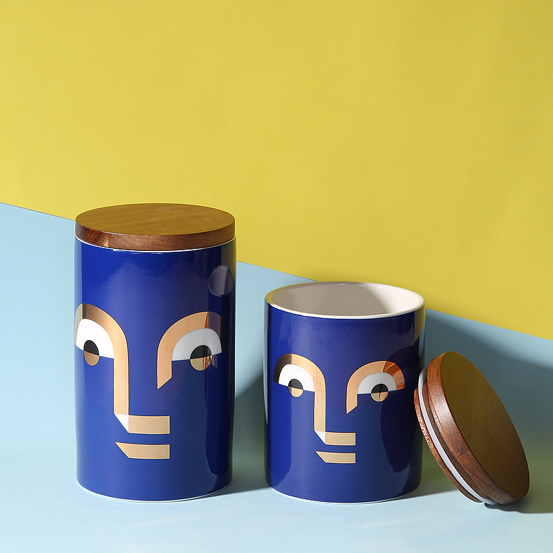 Tarros de almacenamiento de cerámica modernos y creativos, tarros sellados, adornos de decoración suave para la sala de estar del hogar.