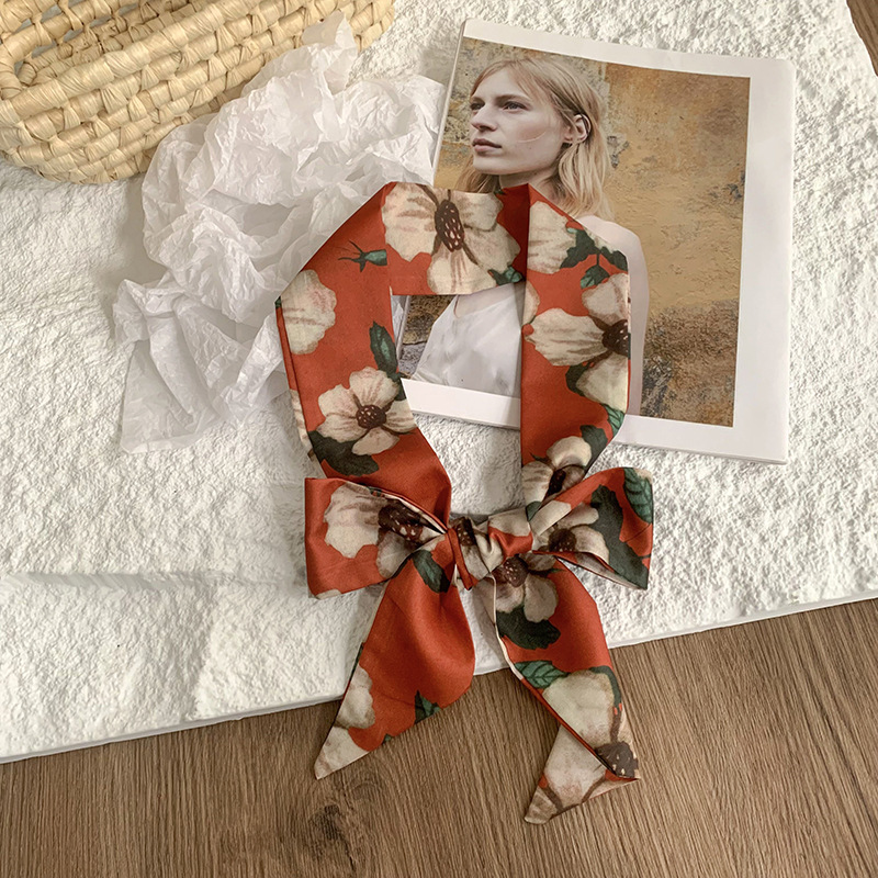 Pañuelo de seda estampado, cinturón de pelo largo estrecho, cinta, cabello atado, nuevo pañuelo multiusos, cinta, bufanda decorativa, cinturón de moda