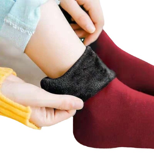 Socks for women with bare legs, thickened and velvet, flesh-colored winter confinement plush warm cotton socks, mid-tube snow socks for women