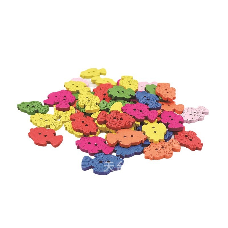 22*14mm color madera estampado pequeño botón de pescado DIY decoración de ropa para niños botón de madera 100 piezas/bolsa