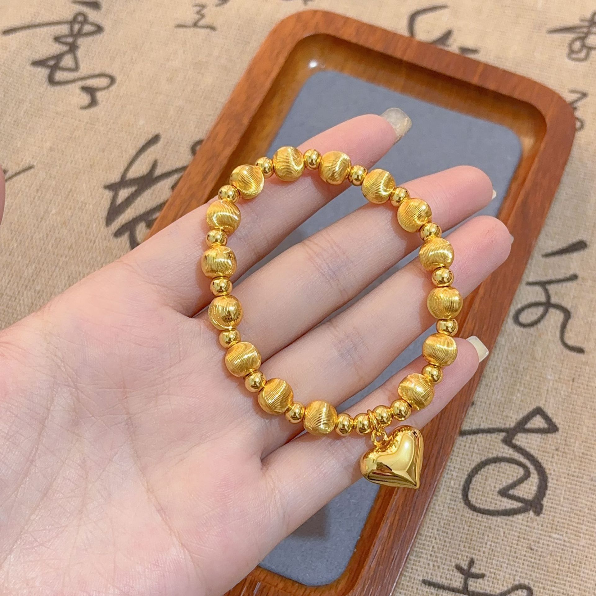 Gold shop with love cat eyes bracelet sand gold 999 new high precision texture glossy love bracelet_voghion.com
