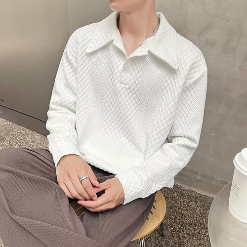 Spring and Autumn New Style Collarless Hoodie for Men American High Street Loose Retro Texture Crew Neck Fashion Polo Shirt Top Trendy