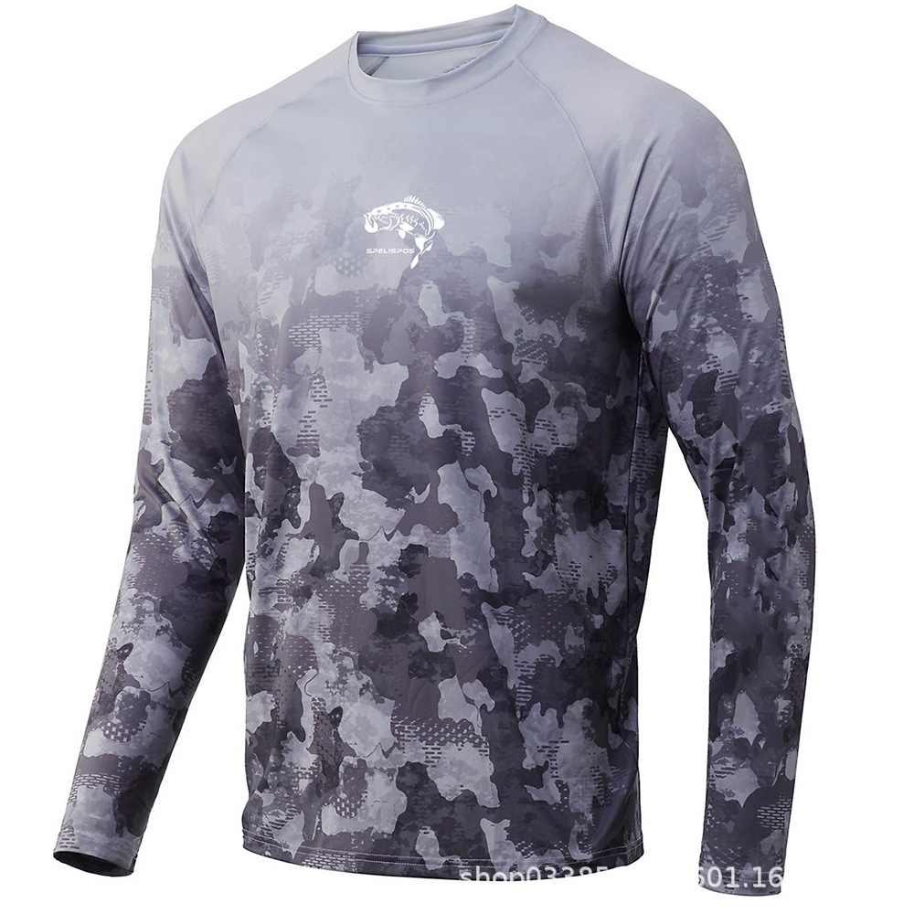 Spelispos Fishing Hoodies Men's Spring and Summer New Sun Protection Breathable Long-Sleeved T-Shirt Fishing Clothing