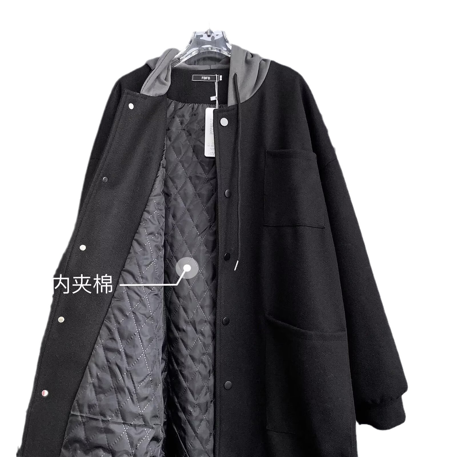 Abrigo de lana de dos piezas falso abrigo de lana de invierno para hombre de longitud media sobre la rodilla abrigo de lana estilo británico algodón y engrosamiento Abrigo con capucha