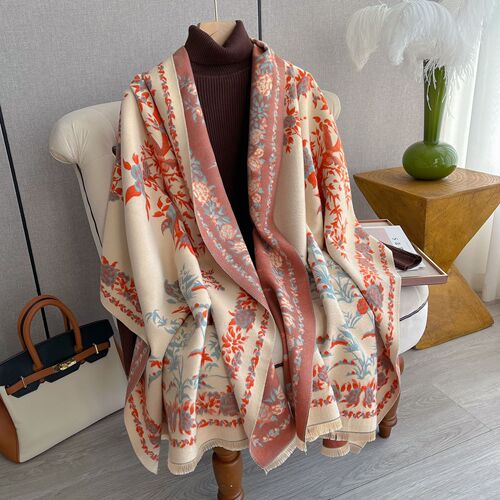 Autumn and winter scarf for women, extra long, air-conditioned room imitation cashmere shawl, fashionable short beard, tassel decoration, warm scarf