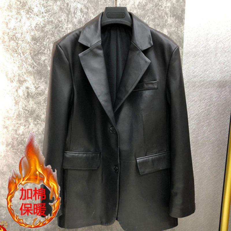 不裂皮西服皮衣2025新款气质简约中长款休闲西装外套|undefined