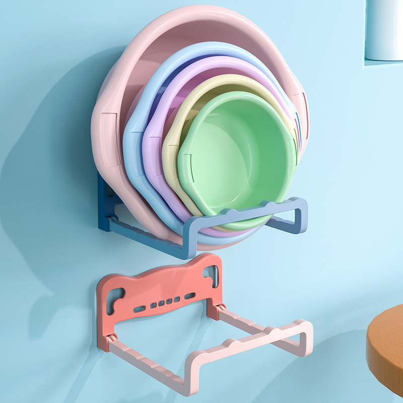 Folding Washbasin Rack Household Washbasin Rack Wall-Mounted Punch-Free Washbasin Bathroom Basin Storage Rack Pot Lid Rack Environmentally Friendly