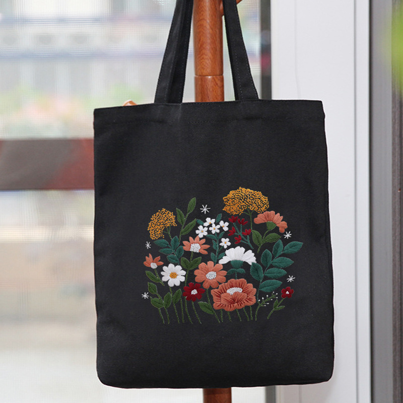 Bolsa de lona pequeña-flor brillante-negro (producto no terminado)