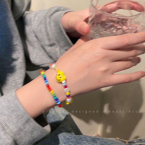 Spring New Women's Summer Ins Minority Student Besties Versatile Bracelet Trend Bead Necklace with Pearl Colorful Smiling Beads for Women
