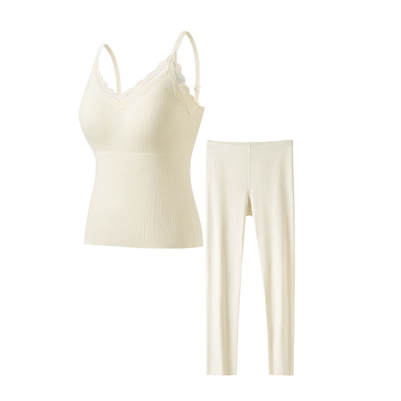 Finna Fu otoño invierno calentamiento ligero reúnido delgado con cabina de encaje con cojín de pecho integrado ropa interior sin marcas para mujeres