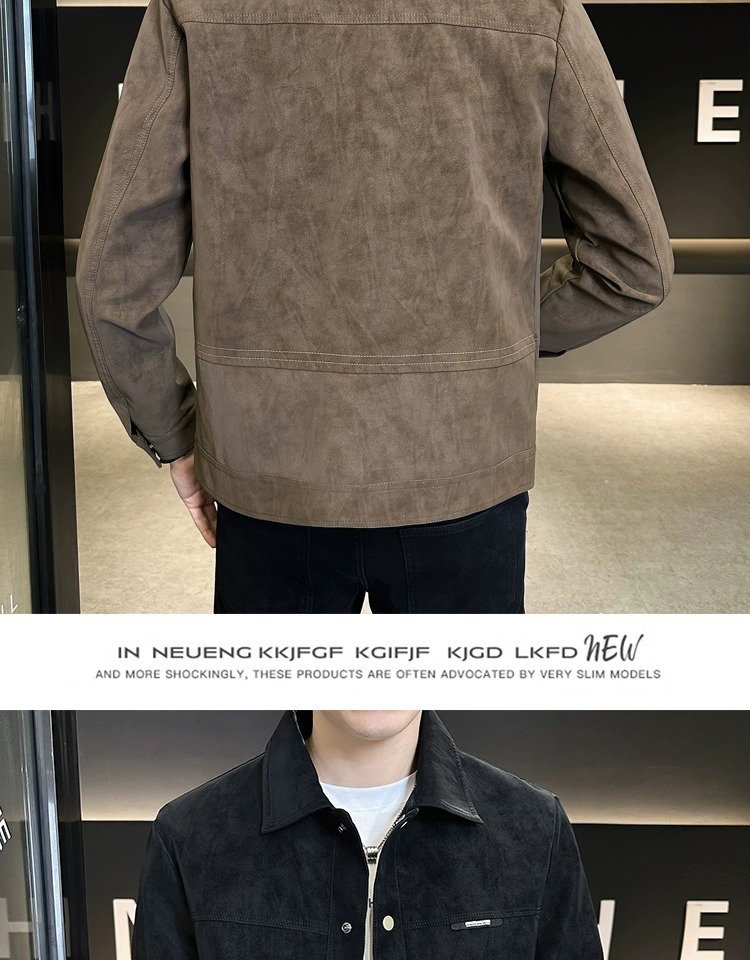 Men's Suede Jacket Turn-down Collar Casual Versatile Coat_voghion.com