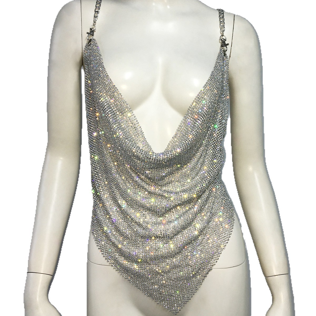 Primavera 2024 Amazon popular metal rhinestone Top Sling sexy chaleco irregular dulce y picante estilo cadena