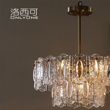 洛西可 美式法式复古手工雕刻祥云玻璃吊灯轻奢卧室客厅餐厅灯具