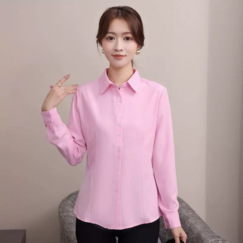 春秋新款定制白色衬衫长袖女工装上衣修身通勤正装工作服职业