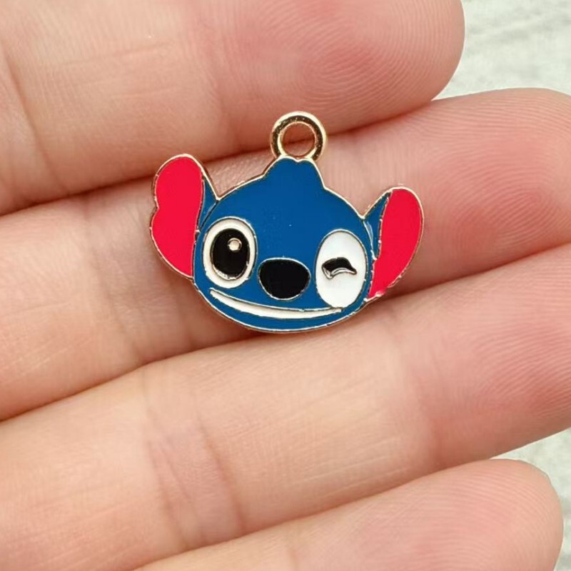 漫画アニメかわいいステッチ合金オイル滴下 diy ジュエリーアクセサリーネックレスイヤリングブレスレットキーホルダーペンダント|undefined