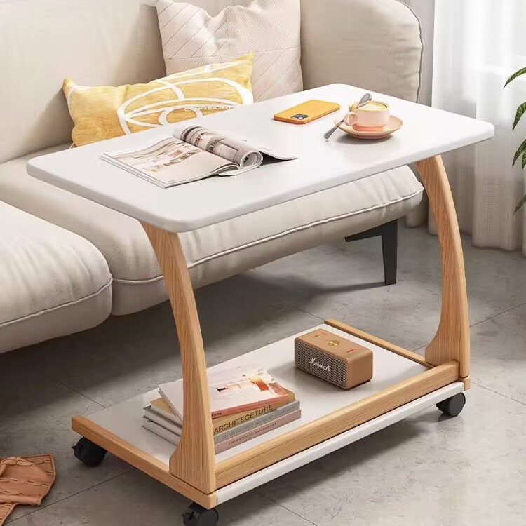 Mesa lateral de sofá al por mayor mesa pequeña portátil con ruedas mini mesa de café sala de estar pequeño apartamento C-tipo mesa de esquina cuadrada mesa de té