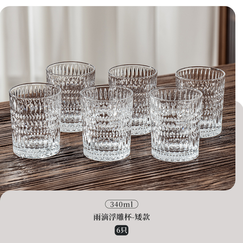 Taza de agua de vidrio en relieve con un conjunto de alta calidad de té para beber jugo de cerveza tazas de café