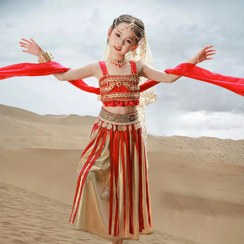 敦煌飛天漢服舞蹈服兒童演出服女童古典反彈琵琶異域風情表演服裝