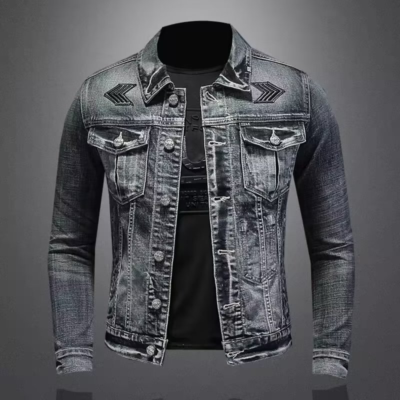Denim Jacket Men's Cross-border Trendy American Style Vintage Distinctive Slim-fit Laps Work Jacket Zipper Bike Suit