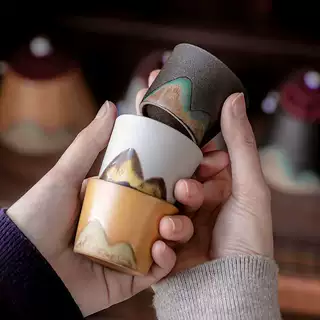 日式远山粗陶茶杯主人杯陶瓷品茗杯创意手工禅意复古功夫单小茶杯