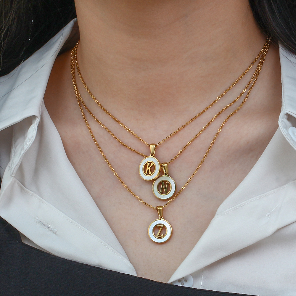 2022 Fashion Simple Elegant round Shell Hollow Letter Stainless Steel Necklace