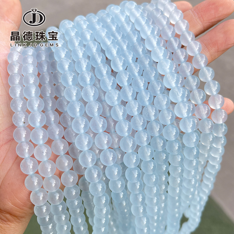 jingde jewelry light blue chalcedony scattered beads ice transparent sea blue gemstone round beads diy ornament accessories beaded wholesale