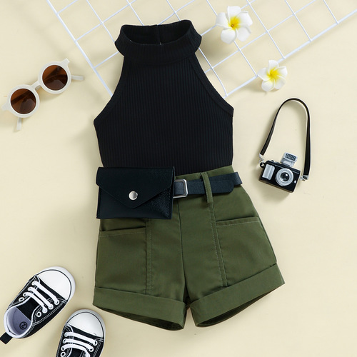 Baoxin children's clothing foreign trade Amazon ebay girls halter neck pit strip top shorts waist bag three-piece suit