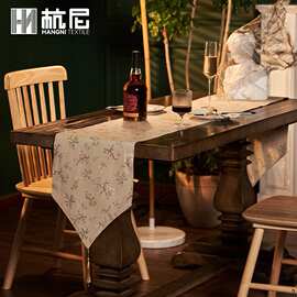 跨境米色小碎花布艺桌旗 棉麻质感垂坠流苏餐桌成品桌旗桌布