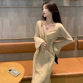 法式针织连衣裙秋季2025新款女装感穿搭小个子显瘦气质毛衣裙