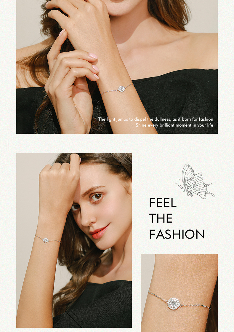 Fashion Round Silver Plating Inlay Zircon Bracelets 1 Piece