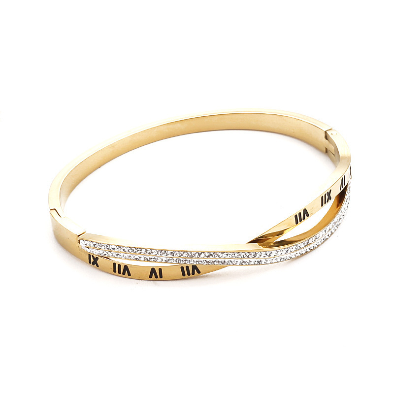 Estilo americano europeo y americano Cruz romana titanio acero pulsera hueco mujer carta hebilla pulsera oro estrellado pulsera