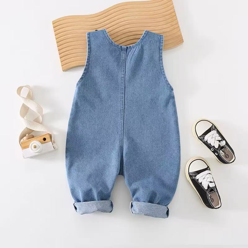 Monos de mezclilla suave para niños, mamelucos de una pieza, niños, hombres y mujeres, chaleco sin mangas para bebés, pantalones de primavera y otoño de dibujos animados para bebés