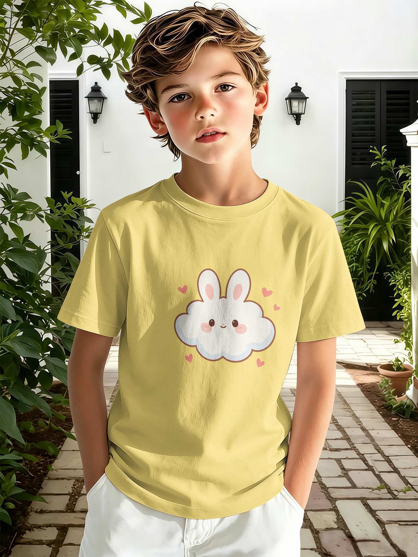 T-shirt pour garçon avec imprimé texte 3d haut décontracté rose_voghion.com