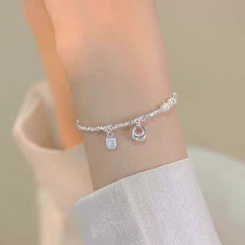 女性用の小さな太った幸運のブロークンシルバーパールブレスレット、新しい中国風の国民風ファッション幸運のブレスレット、優しい気質のブレスレット、ニッチで多用途|undefined