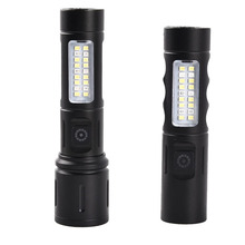 跨境led强光手电筒可充电远射便携家用小迷你便携COB侧灯铝合金