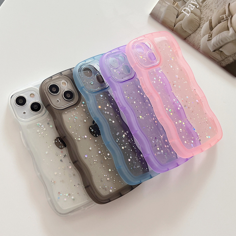 Glitter Glue Wavy Edge Suitable for Apple 16Promax Mobile Phone Case 17 Star Protective Cover 15Pro Transparent 11