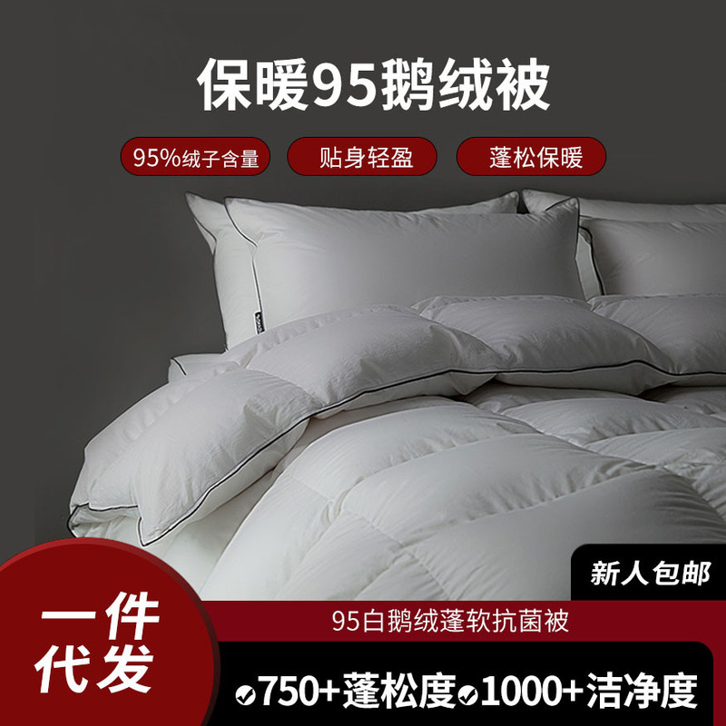 Canadian Goose down Quilt, 100% Cotton, 80 Count, Hotel-Grade Pure Cotton, Warm 95% White Goose down Quilt Core, Thickened Winter Quilt