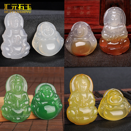 Natural Colorful Agate Guanyin Buddha Pendant Chrysoprase Maitreya Buddha Laughing Buddha Bodhisattva Pendant Live Broadcast Supply Wholesale